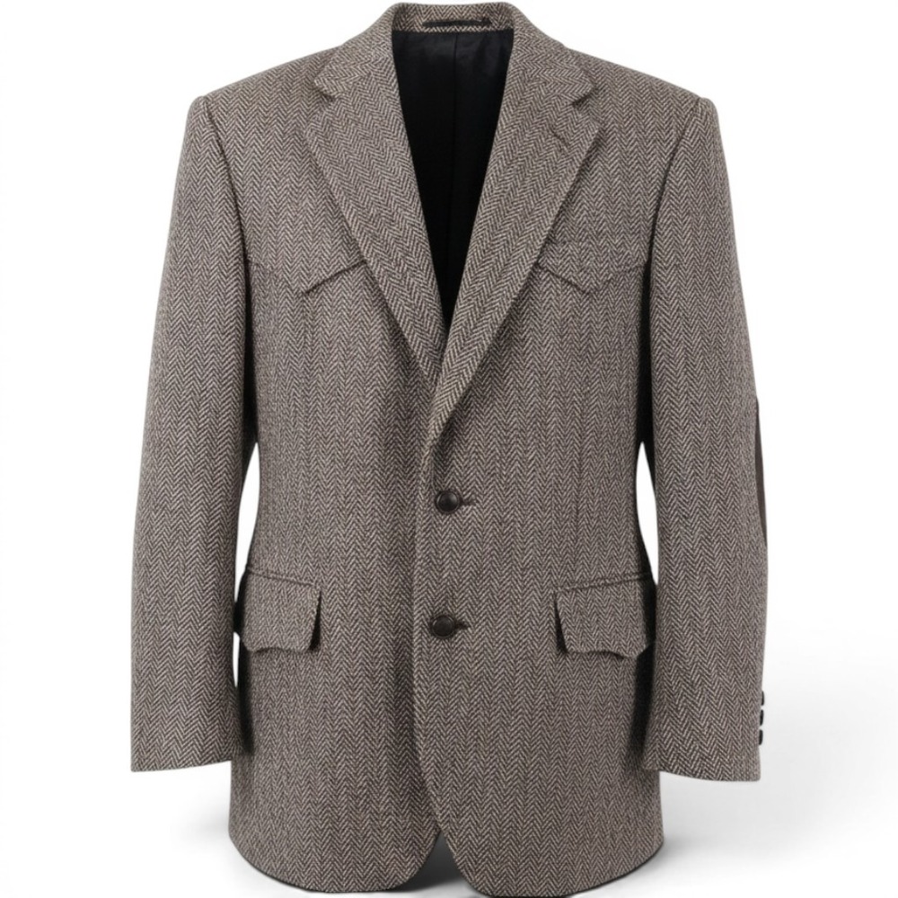 Pagano West Sport Coat Mens 42R Western Herringbone Gray Elbow Patches EUC